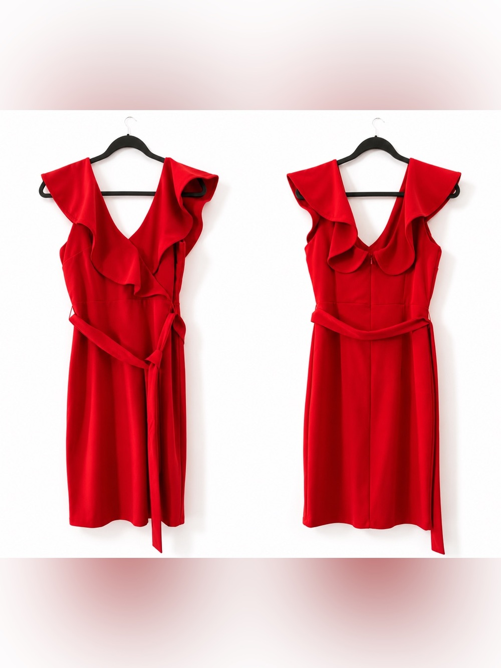Red Ruffle V-Neck Women’s Dress